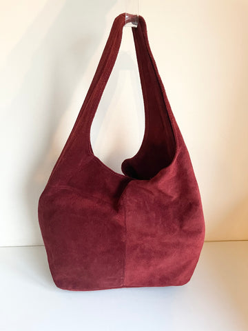 BORSE IN PELLE BURGUNDY SUEDE HOBO SHOULDER BAG