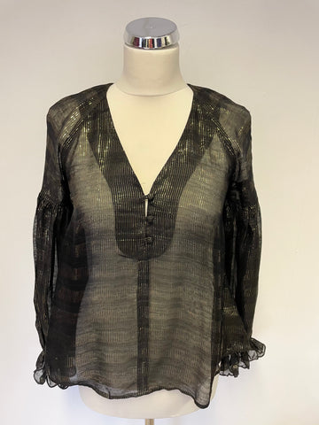 BRAND NEW & OTHER STORIES BLACK & GOLD METALLIC SILK STRIPE BLOUSE SIZE 34 UK 8