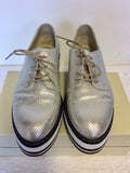 MODA IN PELLE SILVER & WHITE WEDGE HEEL LACE UP SHOES SIZE 7/40