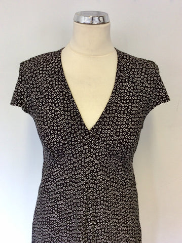 HOBBS BLACK & WHITE PRINT CAP SLEEVE DRESS SIZE 14