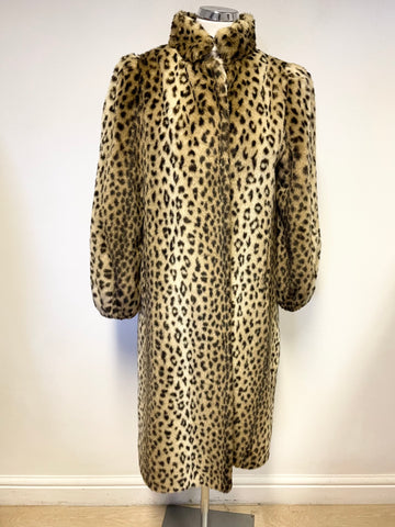 ASTRAKA FAUX FUR LEOPARD PRINT FAUX FUR KNEE LENGTH COAT SIZE 10