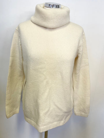 REISS MALIN IVORY WOOL BLEND ROLL NECK SIDE ZIP OVERSIZE JUMPER SIZE S