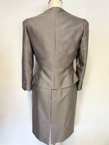 LK BENNETT GREY WOOL & SILK PENCIL DRESS & JACKET SUIT SIZE 10