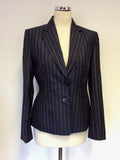 CROMBIE DARK GREY PINSTRIPE WOOL & SILK TROUSER SUIT SIZE 10/12