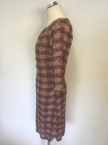 WHITE STUFF TERRACOTTA CHECK 3/4 SLEEVE SHIFT DRESS SIZE 8