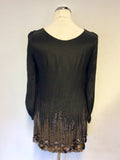 KAREN MILLEN BLACK SILK SEQUINNED TUNIC TOP/ MINI DRESS SIZE 10
