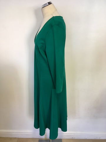 PHASE EIGHT EMERALD GREEN V NECKLINE 3/4 SLEEVE DRESS SIZE 18