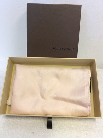LOUIS VUITTON PALE PINK MONOGRAM PRINT SILK SCARF IN BOX