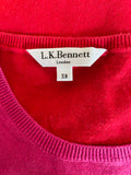 LK BENNETT PINK & RED ROUND NECK LONG SLEEVE MERINO WOOL JUMPER SIZE XS