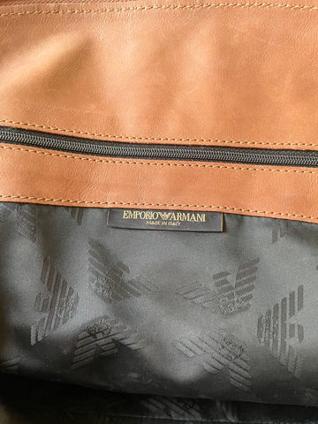 EMPORIO ARMANI TAN LARGE LEATHER TOTE BAG