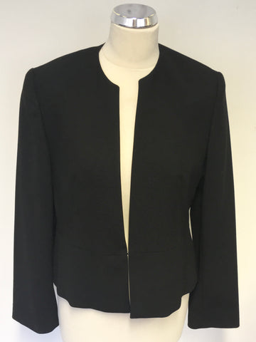 MARKS & SPENCER BLACK COLLARLESS WOOL JACKET SIZE 12