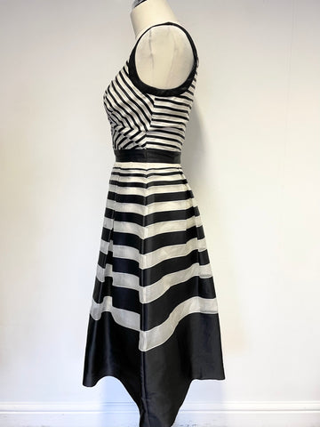 HOBBS INVITATION BLACK & IVORY STRIPE SLEEVELESS FIT & FLARE OCCASION DRESS SIZE 8