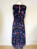BRAND NEW HOBBS NAVY BLUE  & MULTI COLOURED FLORAL PRINT SLEEVELESS MIDI DRESS SIZE 12