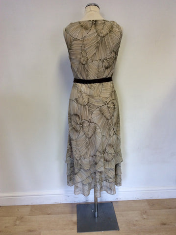 JACQUES VERT BROWN LEAF PRINT TIERED CALF LENGTH DRESS SIZE 12