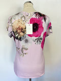 BRAND NEW TED BAKER PINK NEON POPPY PRINT FITTED T SHIRT SIZE 4 UK 14/16