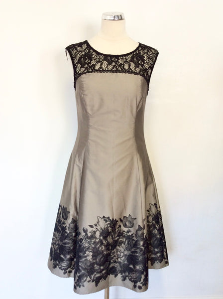 COAST SILVER GREY & BLACK FLORAL PATTERNED SPECIAL OCCASION DRESS SIZE 10