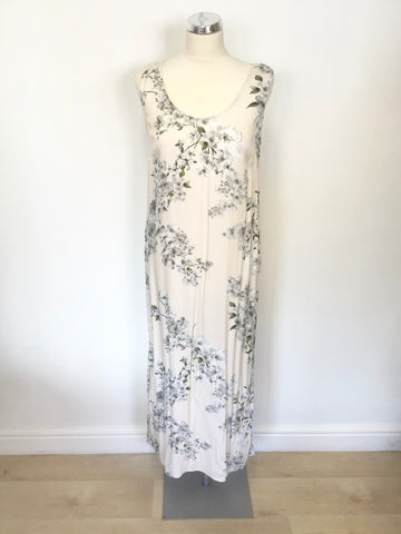 BRAND NEW MARKS & SPENCER AUTOGRAPH IVORY & GREY FLORAL PRINT SLEEVELESS LONG DRESS SIZE 10