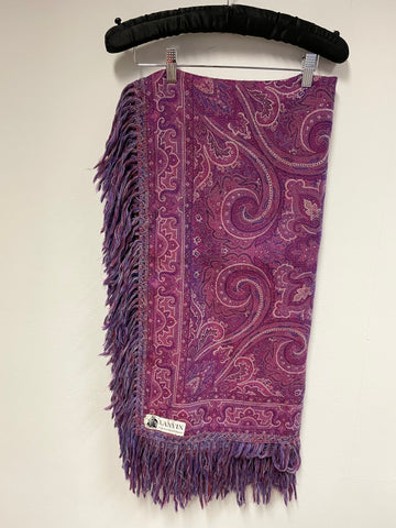 VINTAGE LANVIN PARIS PURPLE PAISLEY PATTERNED WOOL LARGE SHAWL/WRAP