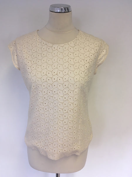 MULBERRY CREAM COTTON BROIDERY ANGLAISE SILK LINED TOP SIZE 10