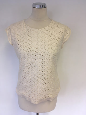 MULBERRY CREAM COTTON BROIDERY ANGLAISE SILK LINED TOP SIZE 10