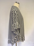 MARCCAIN BLACK & WHITE STRIPE PONCHO STYLE FRILL EDGE TOP SIZE N2 FIT UK 12-16