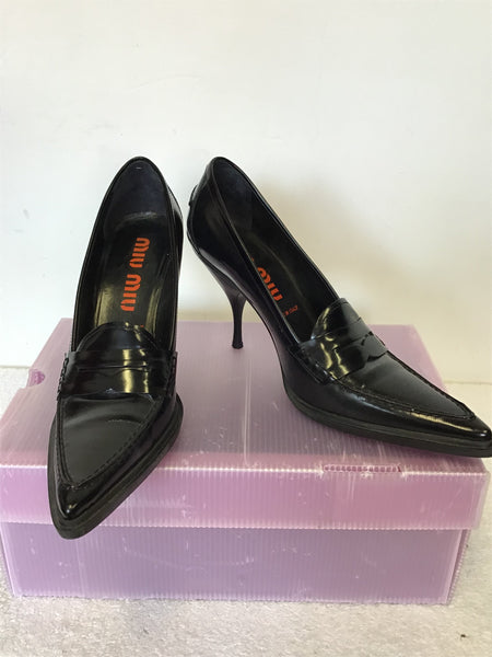MIU MIU BLACK LEATHER STILETTO HEELS SIZE 6.5 / 39.5