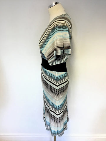 KAREN MILLEN FINE KNIT STRIPE SHORT SLEEVE DRESS SIZE 3 UK 12