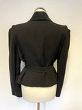 LK BENNETT BLACK WOOL BLEND TAILORED JACKET WITH TIE BELT SIZE 12