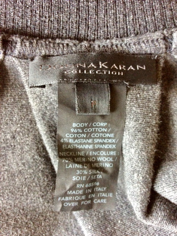 DONNA KARAN DARK GREY MERINO WOOL & SILK RIBBED COLLAR COTTON QUIRKY DRESS SIZE P UK 8