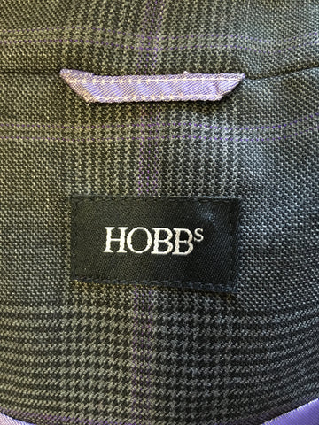 HOBBS GREY & PURPLE CHECK WOOL JACKET SIZE 10