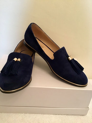 GALLERY DARK BLUE SUEDE TASSEL TRIM LOAFERS SIZE 6/39