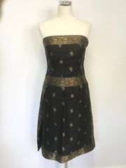 PAUL SMITH BLACK & GOLD SILK BLEND STRAPLESS WRAP ACROSS DRESS SIZE 40 UK 8