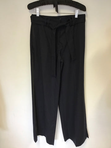 BRAND NEW ME+EM NAVY BLUE WOOL BLEND WIDE LEG TROUSERS WITH BELT SIZE 8