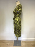 LK Bennett Brown & Lime Green Silk Wrap Dress Size 12