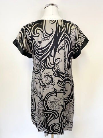 TED BAKER BLACK & SILVER GREY SILK CAP SLEEVE SHIFT DRESS SIZE 2 UK 10/12