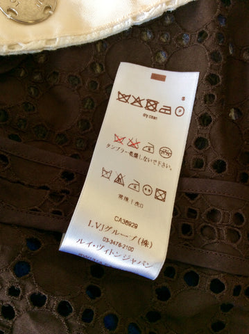 LOUIS VUITTON 2013 WHITE,NAVY BLUE & BROWN BROIDERY ANGLAISE LONG JACKET SIZE 36 UK 10