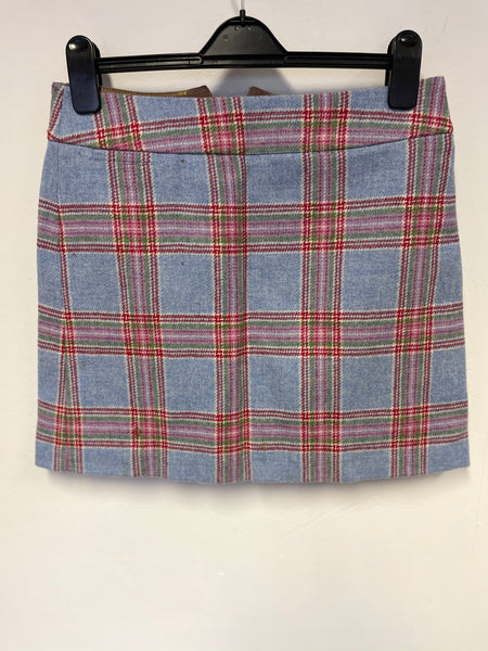 JOULES LIGHT BLUE & RED CHECK WOOL MINI SKIRT SIZE 12