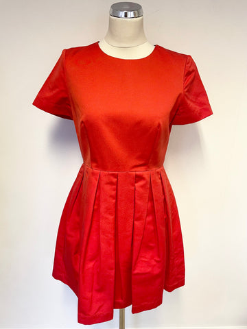 JAEGER BOUTIQUE RED COTTON SHORT SLEEVE FIT & FLARE DRESS SIZE 10