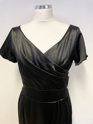 BRAND NEW LADY VINTAGE LORETTA BLACK SATIN SHORT SLEEVE PENCIL DRESS SIZE 12