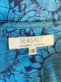 SEASALT CHAPELLE TURQUOISE & NAVY SUNFLOWER PRINT SHORT SLEEVE COTTON MIDI DRESS SIZE 10