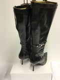 KAREN MILLEN BLACK LEATHER & HORSE BIT TRIM BOOTS SIZE 6/39