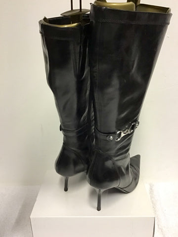 KAREN MILLEN BLACK LEATHER & HORSE BIT TRIM BOOTS SIZE 6/39