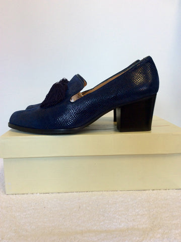 BRAND NEW HB ESPANA DARK BLUE LEATHER TASSEL TRIM HEELS SIZE 6/39
