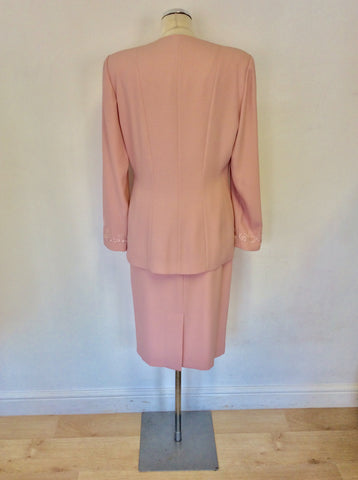 CONDICI SET PINK EMBROIDERED & BEADED JACKET & SKIRT SUIT SIZE 14 & MATCHING HAT