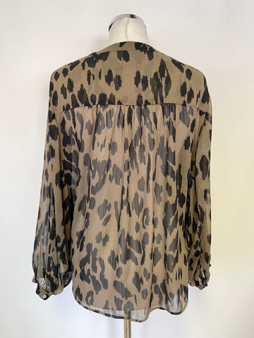 MINT VELVET BROWN & BLACK PRINT LONG SLEEVED BLOUSE SIZE M