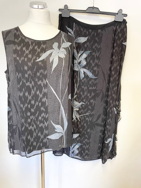 NITYA BLACK,BLUE & GREY PRINT LONG SKIRT & MATCHING SLEEVELESS TOP  SIZE 46 UK 18