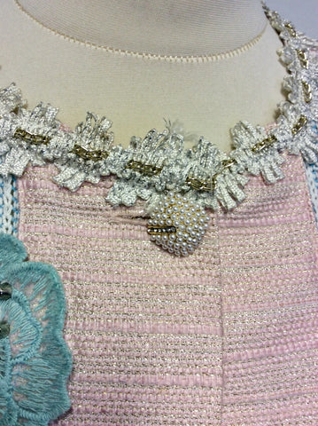 DE MIGUEL MINT GREEN & PINK EMBELISHED TWINSET SIZE 42 UK 10