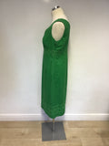 BODEN GREEN COTTON APPLIQUÉ TRIM DRESS SIZE 12L