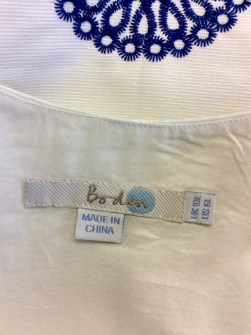 BODEN WHITE & BLUE EMBROIDERED COTTON DRESS SIZE 10L