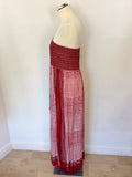 MONSOON RED & WHITE PRINT STRAPLESS MAXI DRESS SIZE L